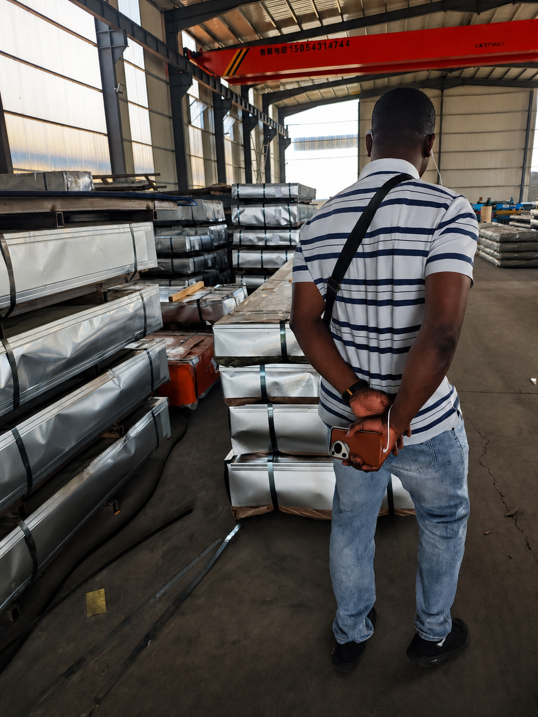 Visite d’un stock de produits sidérurgiques