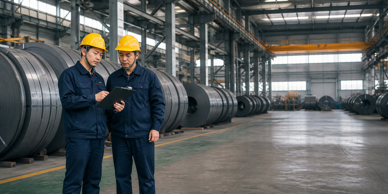 Deux spécialistes chinois placés à gauche dans une usine de bobines d’acier